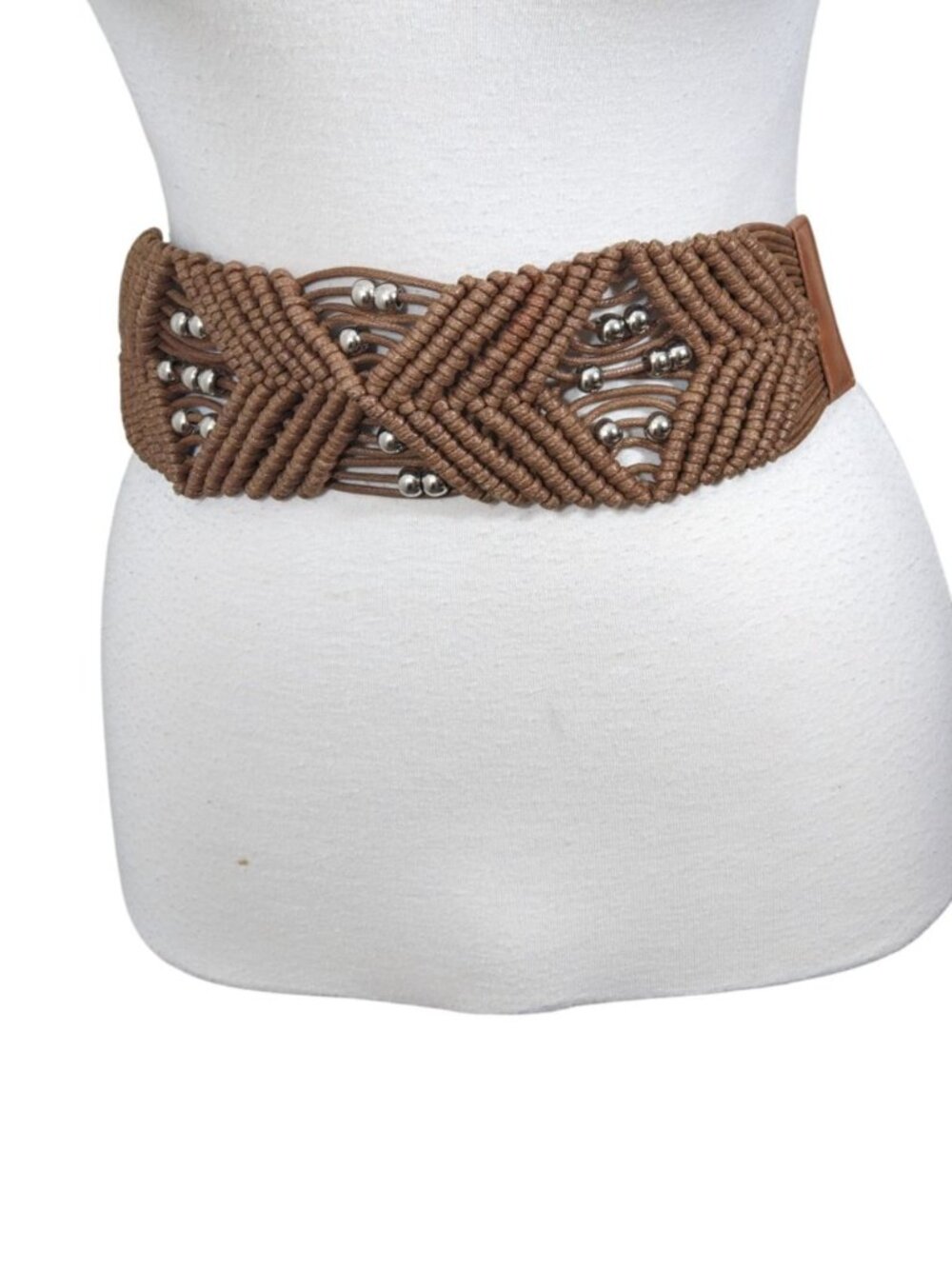 Womens Wide Macrame Belt Hippie Boho Indie S/M Bead Stud Detail Indie